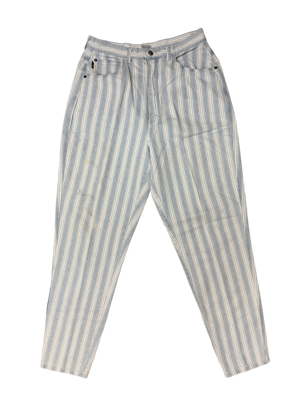 Vintage Gitano Pants Womens 16 Blue Striped Denim Pleated Relaxed High Waist